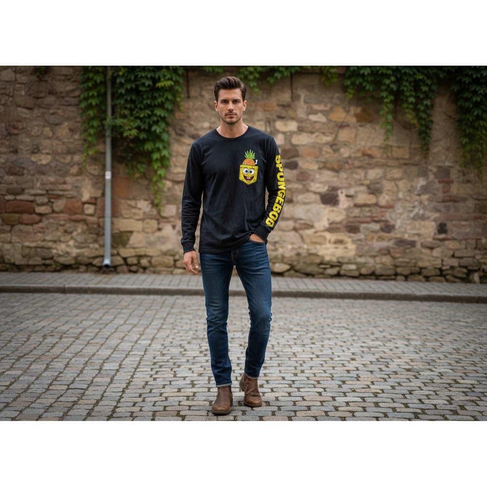 Men's Nickelodeon Long Sleeve Tee - L - Black/Yellow